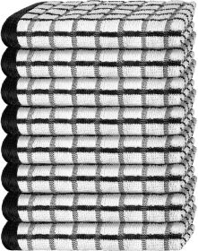 Premium Dish Towels for Kitchen with Hanging Loop 8 Pack Heavy Duty Absorbent 100% Cotton 410 GSM Terry Kitchen Towels 16x26 inch (Color: Black)