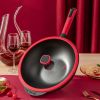 Amercook China Wok Non-Stick Wok with Lid A32RD Healthy Non-Stick Light Oil and Less Smoke 32cm