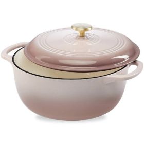 6 Quart Large Enamel Cast-Iron Dutch Oven Kitchen Cookware (Color: White)